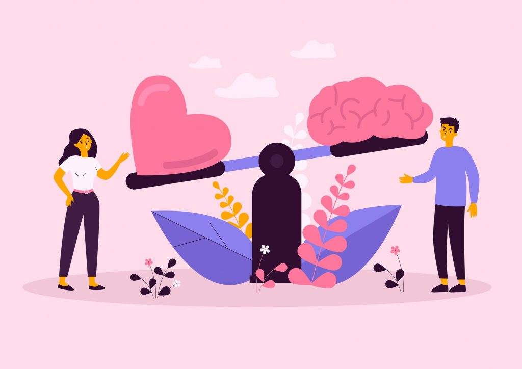 balance between heart and mind illustration scale